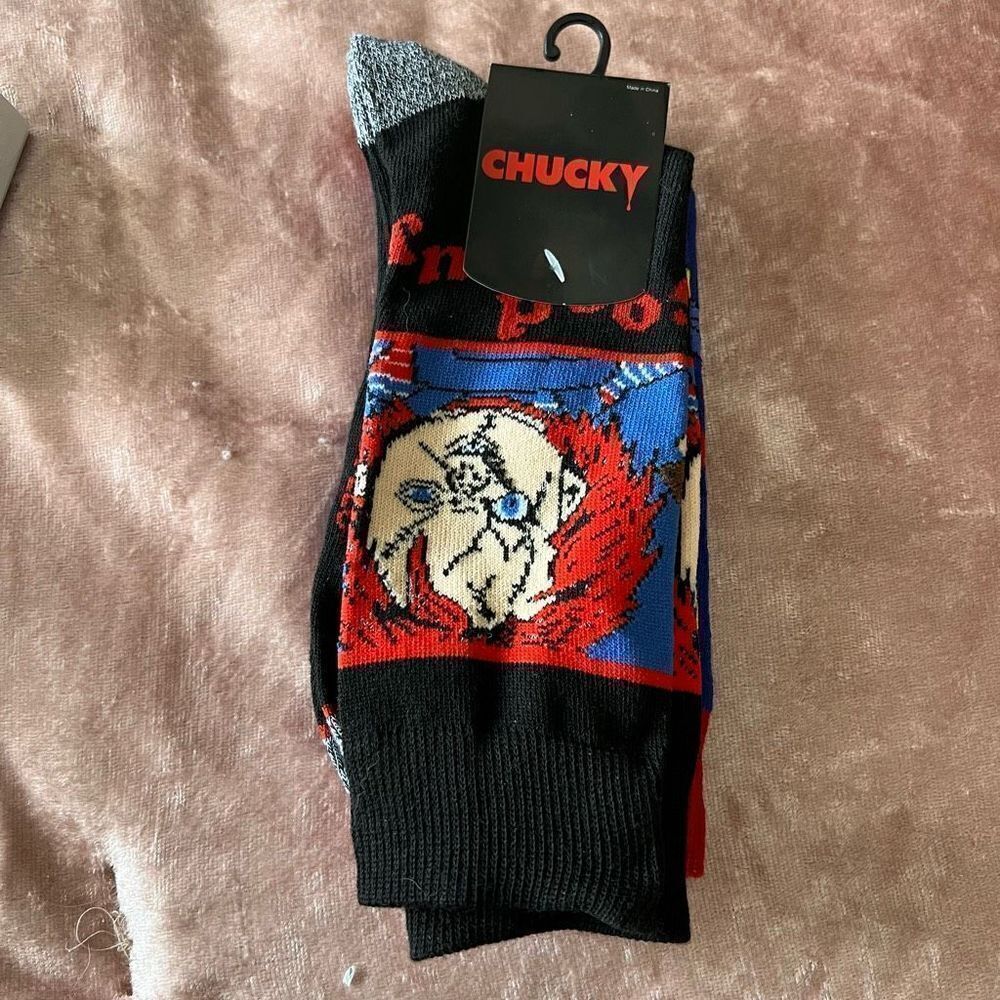 Official CHUCKY Child’s Play crew Socks Adult Horror Movie 8-12 NEW! Set of 2